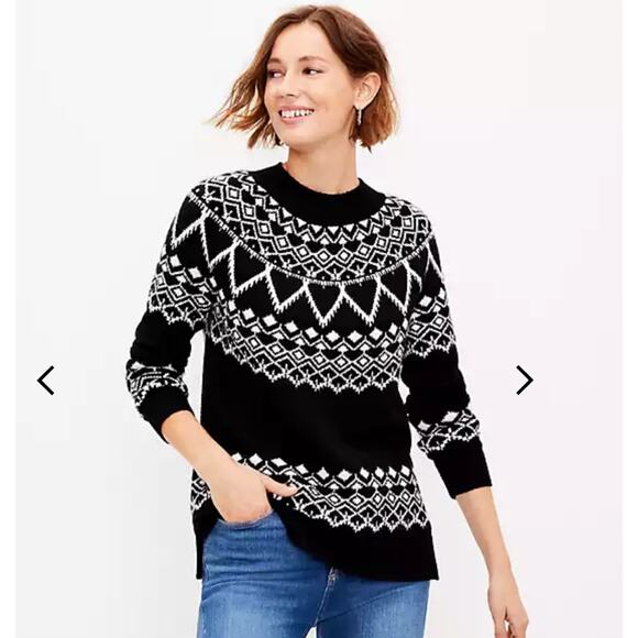 NWT LOFT Black & White Fair Isle Mock Neck Tunic Sweater - SIZE MEDIUM - Picture 3 of 7